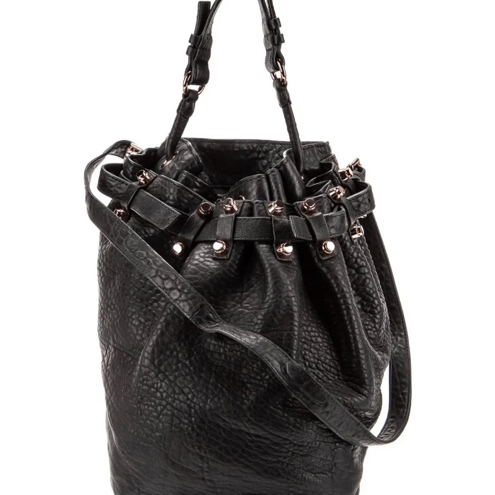 Alexander Wang Black Leather Drawstring Shoulder Bag with Studs New With Tag - Picture 1 of 6